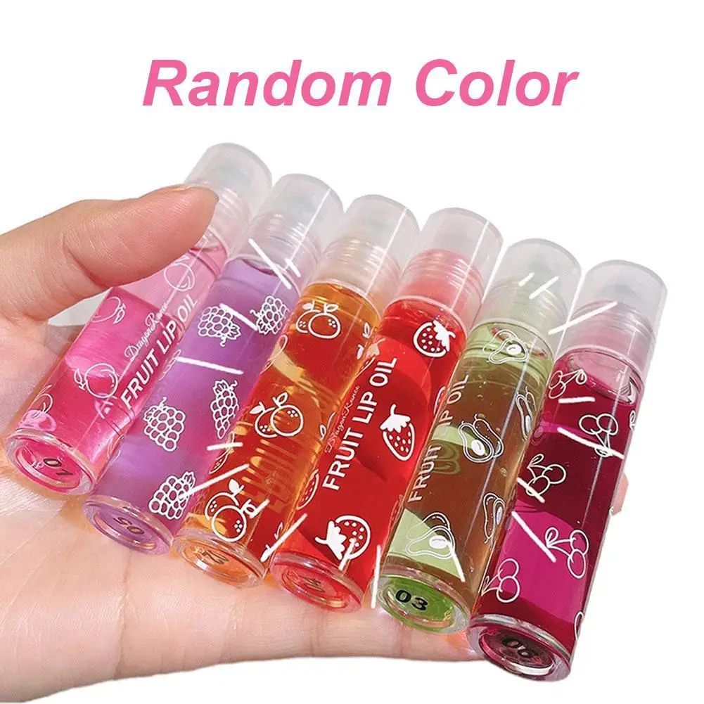 6 Color Roll On Lip Oil Fruit Essence Hydrating Lip Balm Gloss with Mirror