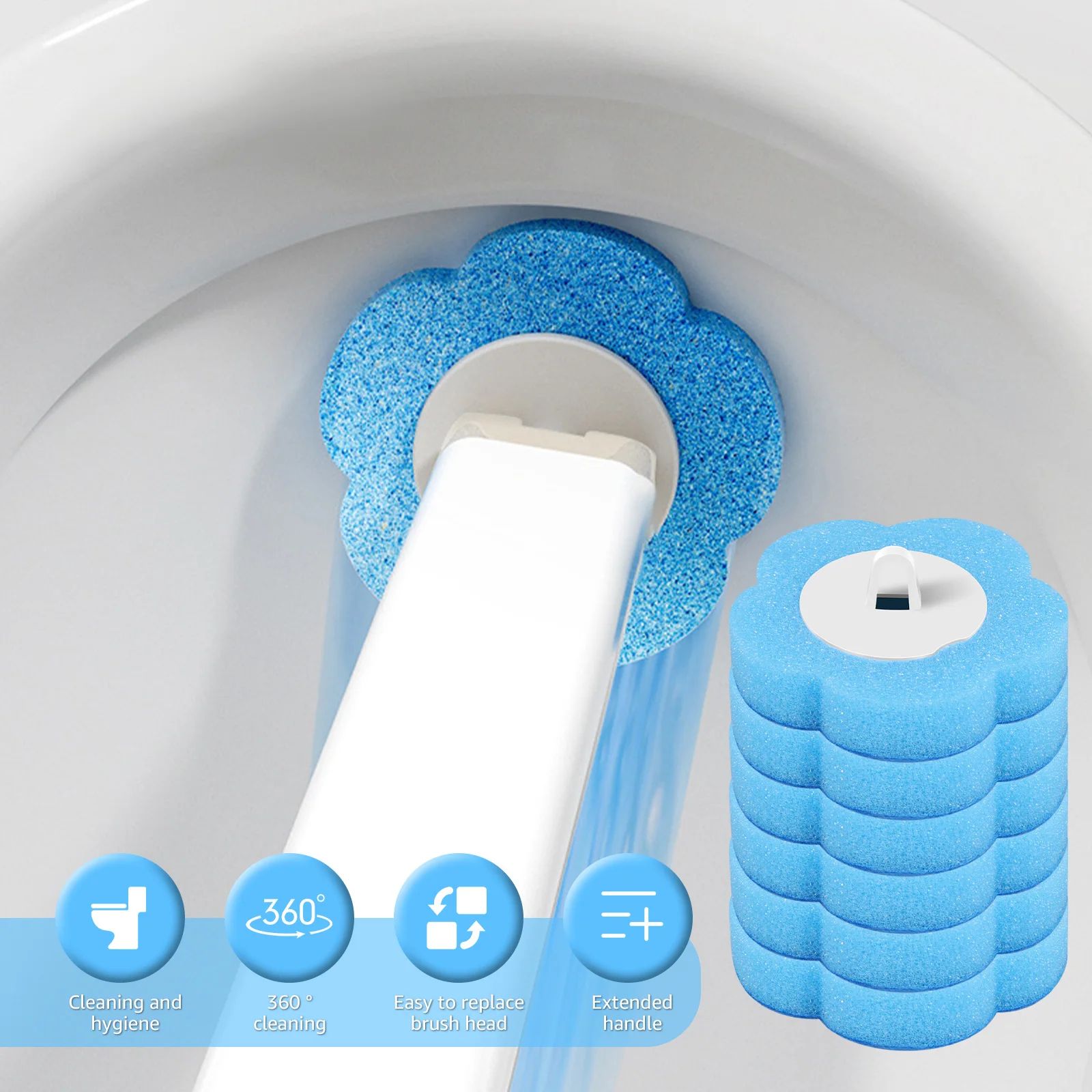 Disposable Toilet Brush Toilet Cleaning Wand Kit with 18/36 Toilet Brush Replacement Heads and Long Handle