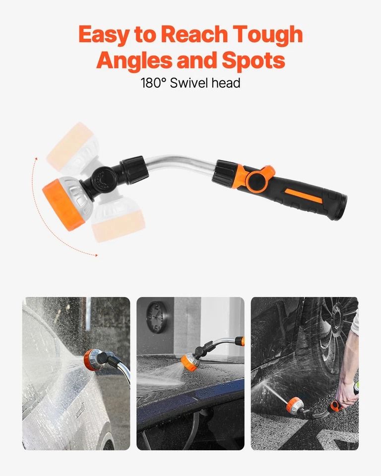 Heavy Duty Garden Hose Watering Wand with Spray Patterns & Swivel Head