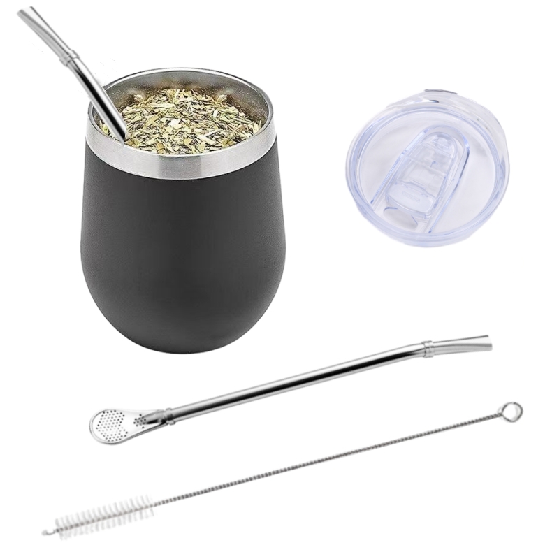 Yerba Mate Gourd Set, Double-Wall Stainless Steel Mate Tea Cup, Bombilla Set, Include Yerba Mate Gourd with One Bombilla