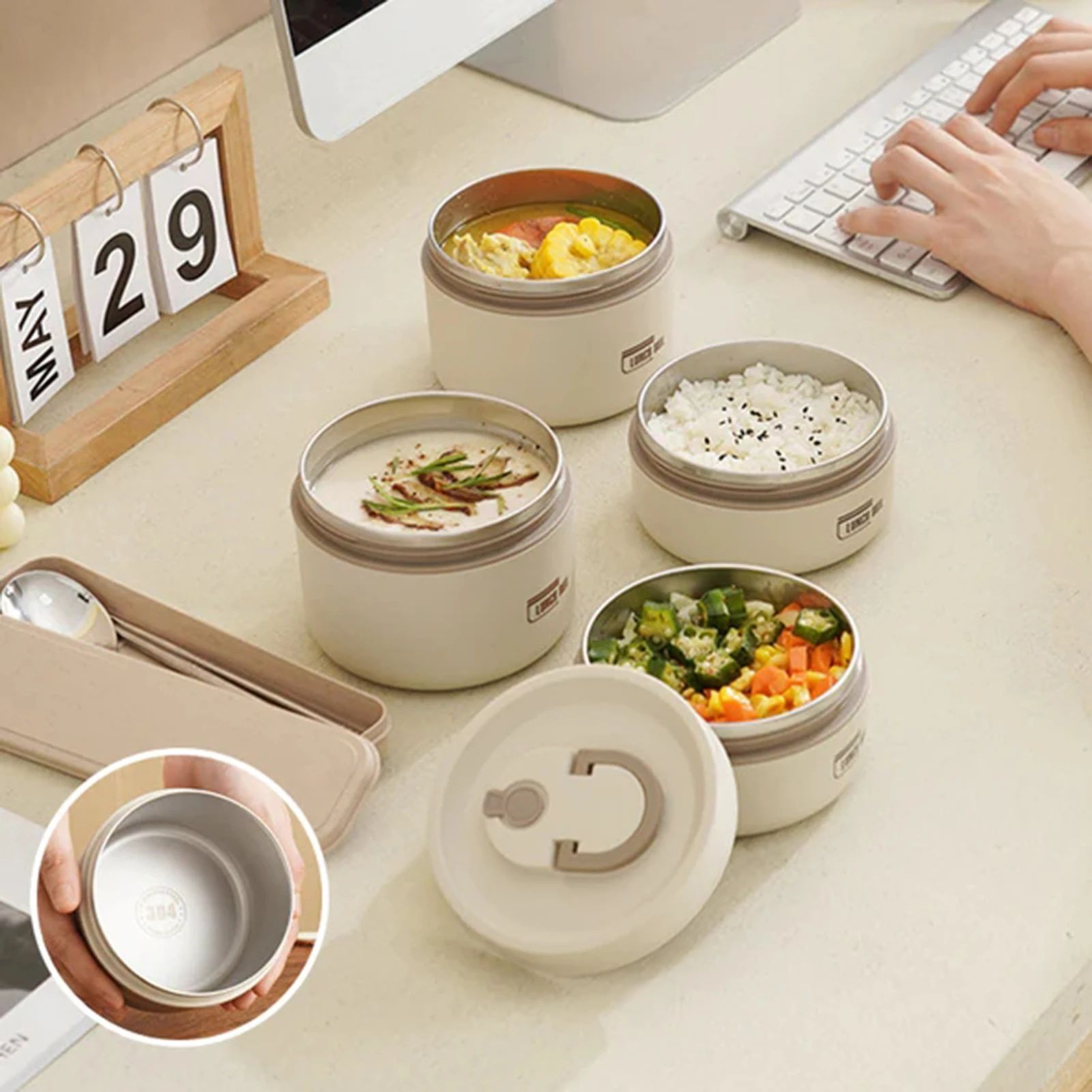 Stainless Steel Leakproof Lunch Box – Insulated Thermal Food Container with Folding Handle