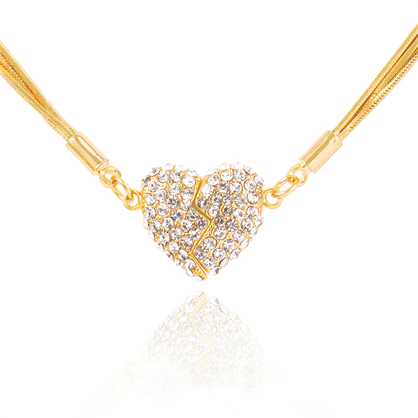 Love Heart-Shaped Magnet Pendant Necklace, Stainless Steel Zircon Clavicle Chain Jewelry for Women Party Gift