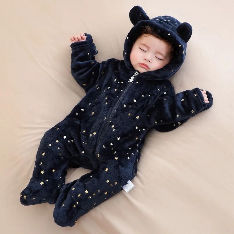 Thickened Fleece Bear Paw Star Jumpsuit