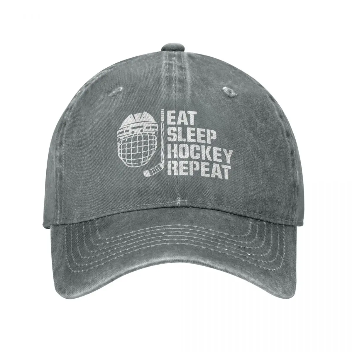 Adjustable Trucker Dad Hat, Women Mens Eat Sleep Hockey Repeat Printed Baseball Cap, Baseball Snapback Cap