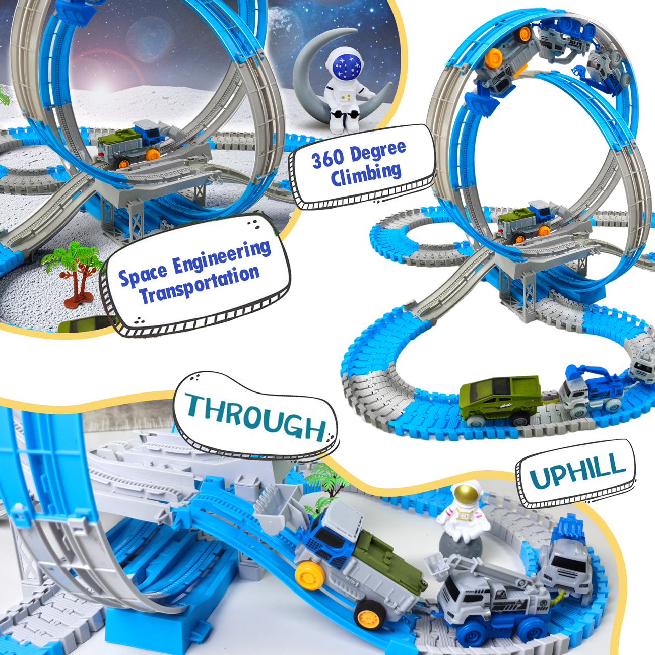 Electric Engineering Race Car Toy, Space Track Toys Magic Climbing, Bendable Flexible Race Track Cars for Kids