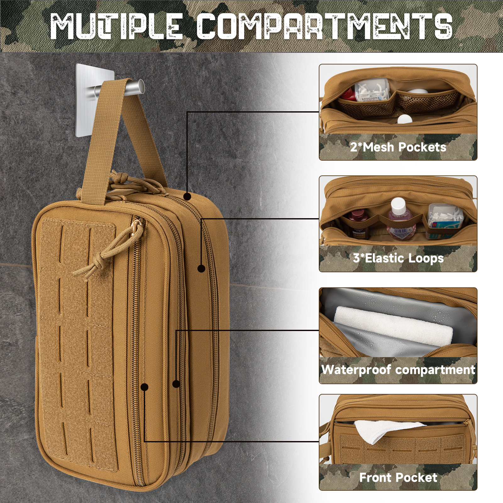 Tactical Toiletry Bag, Hanging Dopp Kit for Men & Women | Compact Shaving & Hygiene Pouch for Travel
