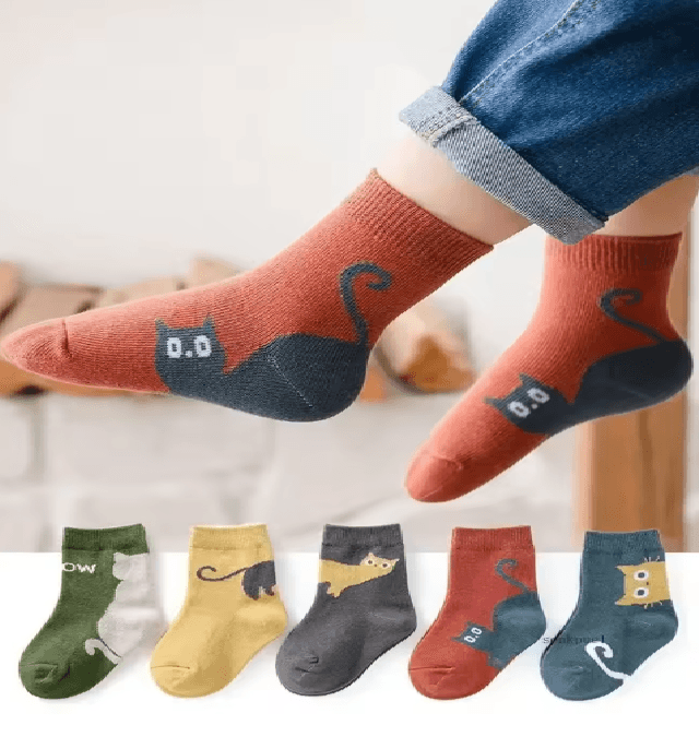 KittyCozy Four Season Baby Socks 5 Pair Cartoon Mid Tube Set