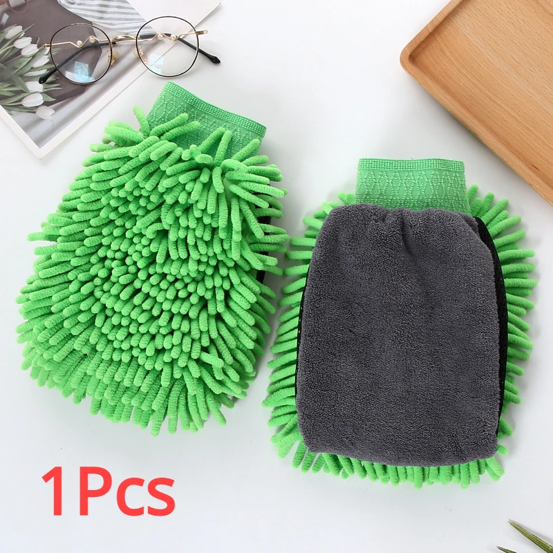 Waterproof Mitt Soft Mesh Back, Microfiber Car Wash Gloves Chenille, Wax Detailing Brush Double Faced Glove Mitt Car