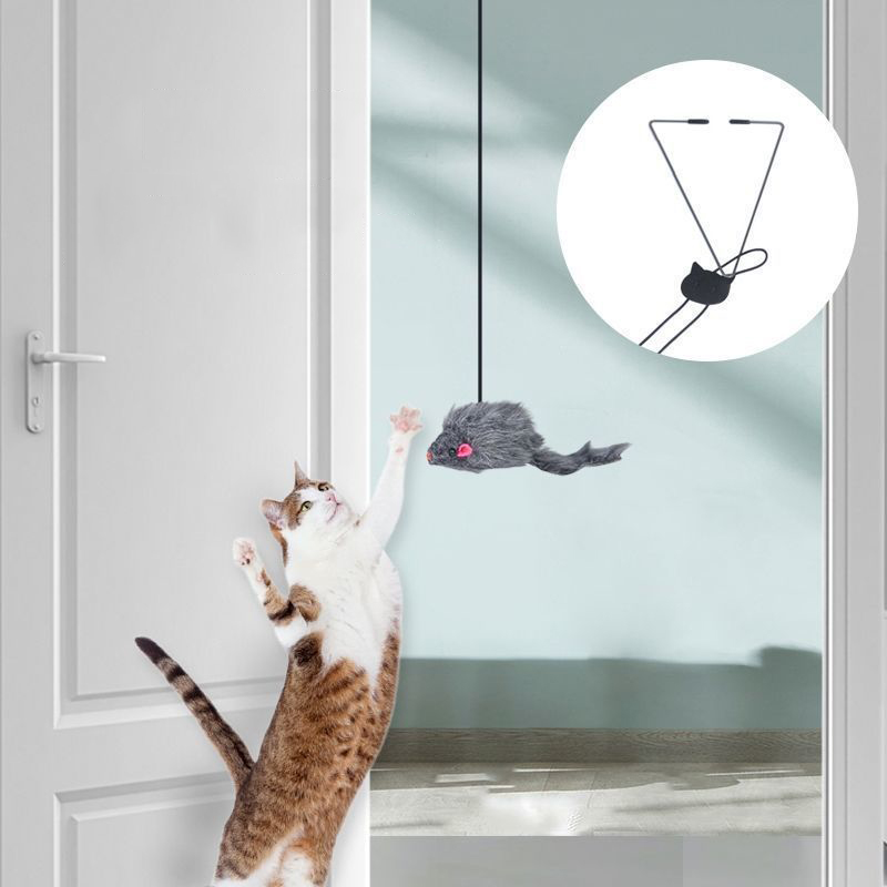 Best Hanging jumping toy cat relief for boredom, Elastic cat stick elastic clip door swing, Hanging door mouse teasing