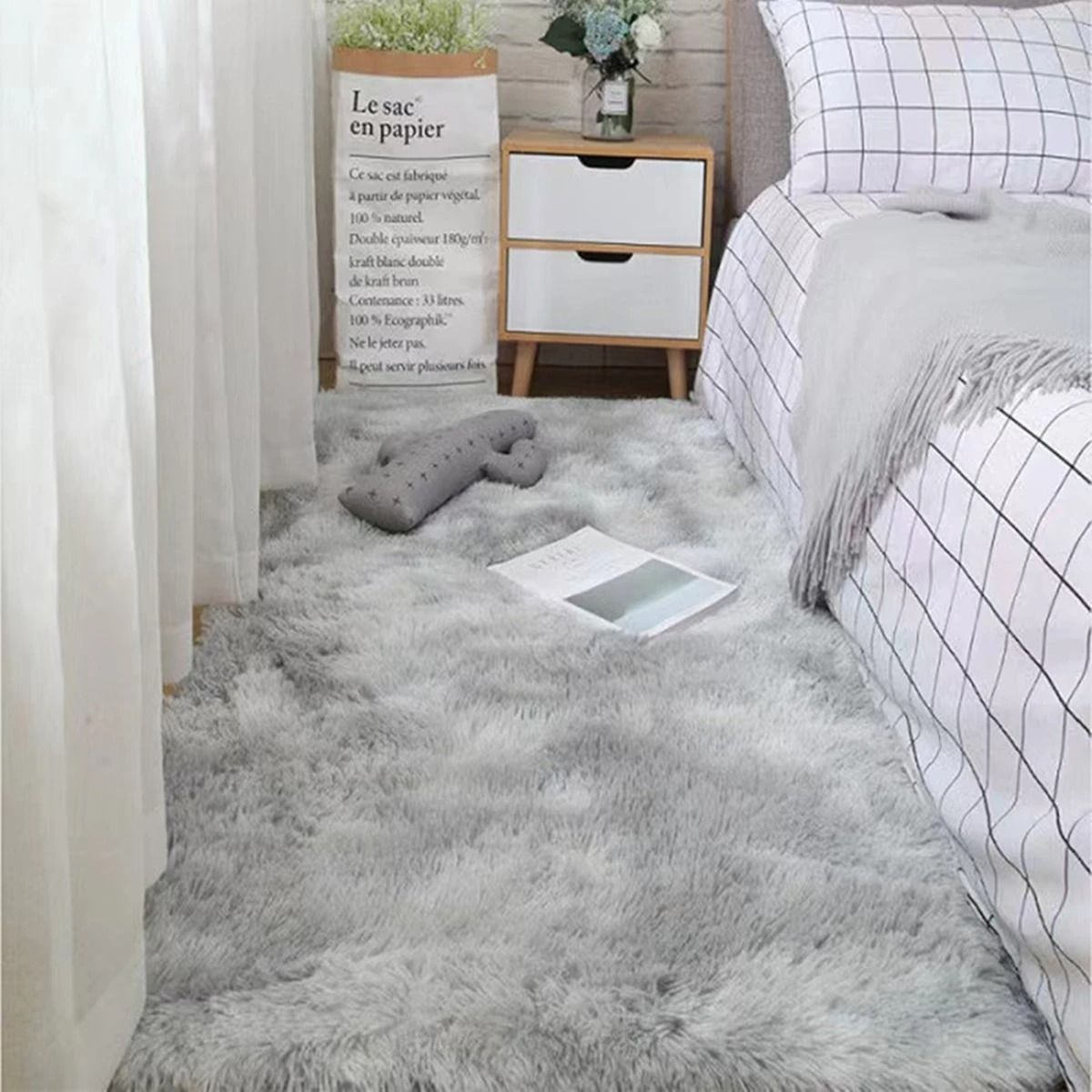 Ultra Soft Fluffy Area Rug Non-slip Tie-Dyed Shaggy Carpet for Bedroom