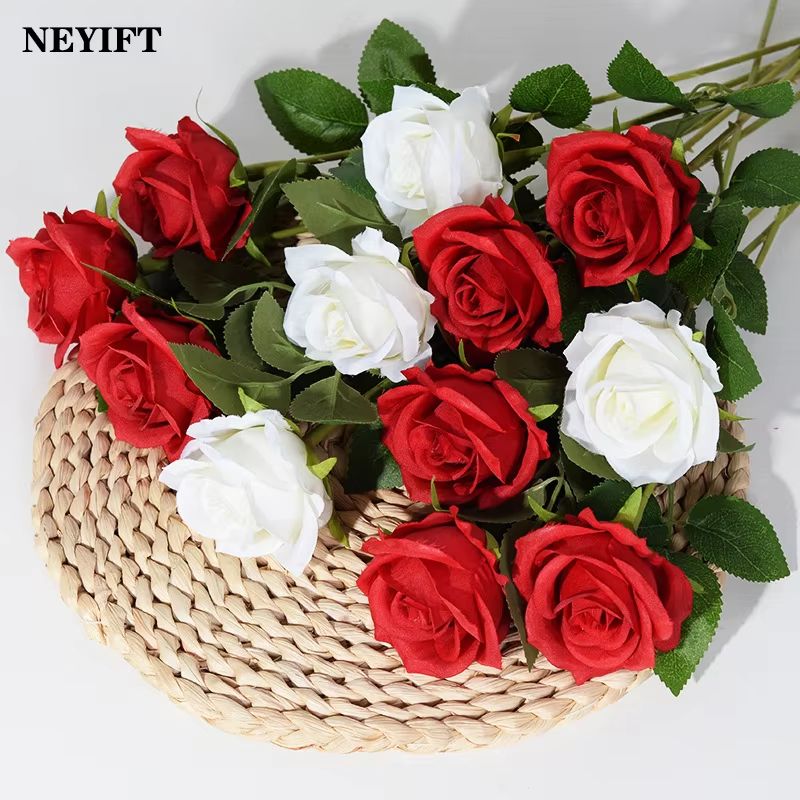 Artificial Rose Flower Branch – Realistic Red Roses for Wedding, Party & Home Decoration (3/5/10/20 Pcs)