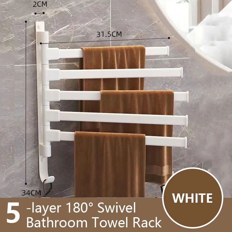 360° Rotating Aluminum Towel Rack Wall Mounted Space-Saving Multi-Bar Towel Holder