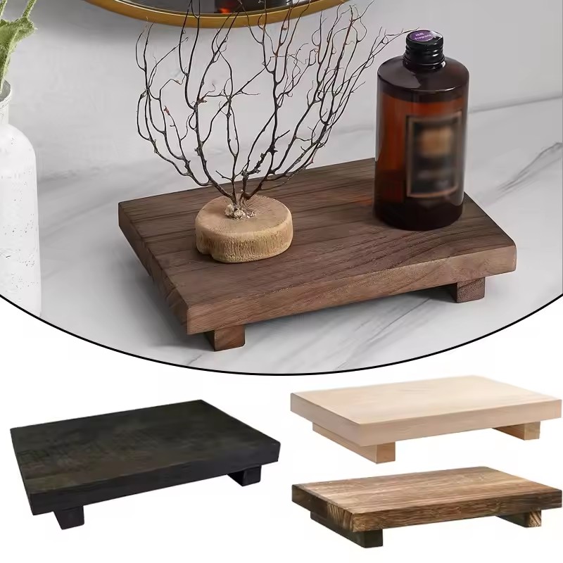 Wooden Tray Pedestal Stand Multi-Functional Storage Holder for Bathroom, Kitchen, and Home Decor
