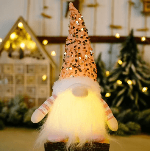 30cm Light Up Christmas Gnome Plush – Sequined Hat Faceless Elf Tabletop Decoration