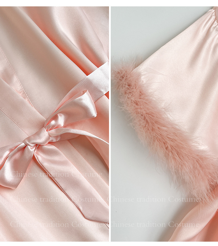 White Bride Wedding Robe with Feathers, Satin Peignoir Gowns, Sexy Bridesmids Kimono, Short Bridal Bathrobe