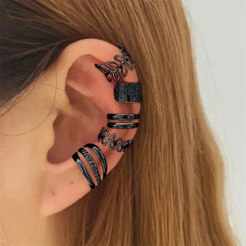 Gold Silver Leaves Clip Earrings: Creative C Butterfly Non-Piercing Ear Cuff Set - Trendy Women's Jewelry