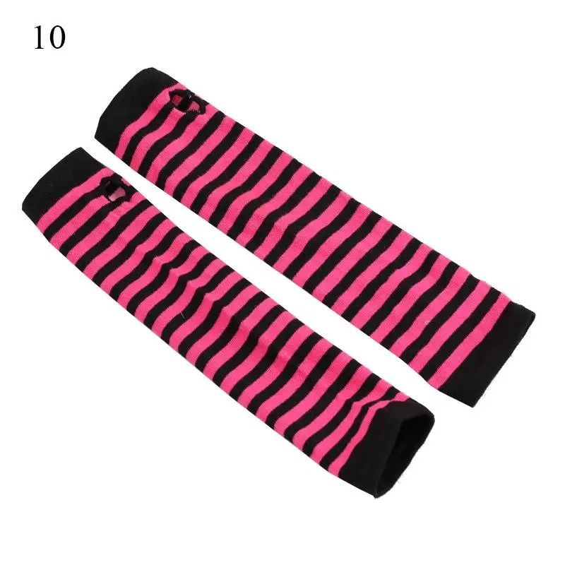 Gothic Striped Fingerless Arm Warmers - Harajuku Y2K Knit Sleeves