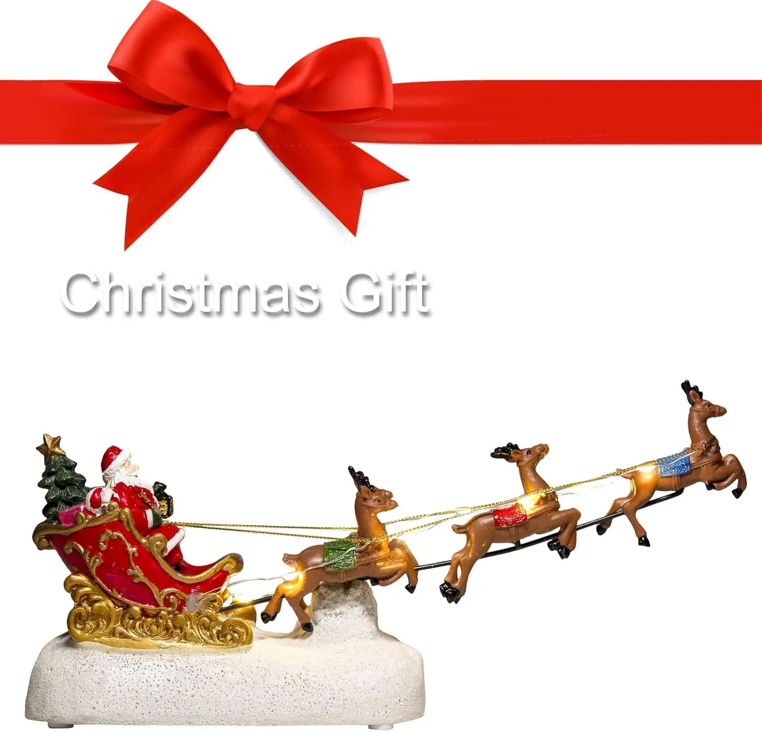 Santas Illuminated Sleigh & Reindeer Holiday Village Centerpiece