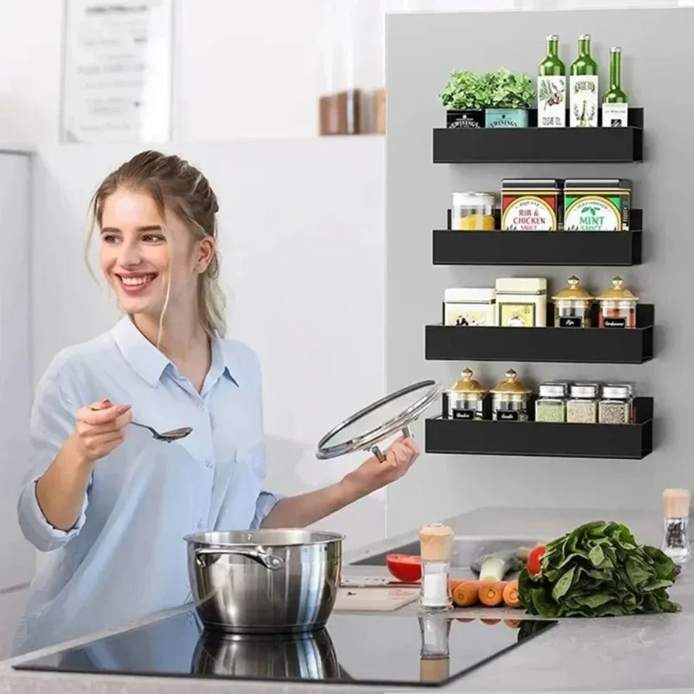 2pcs Magnetic Side Storage Shelf Spice Rack Hanging Kitchen Organizer