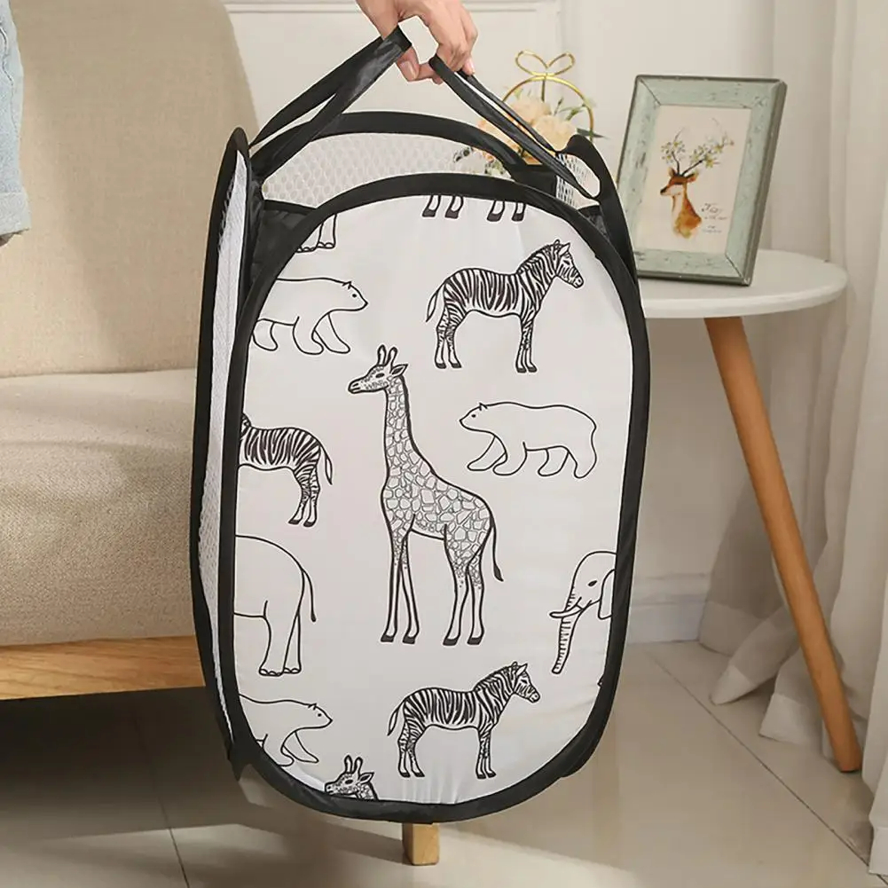 Breathable Dirty Clothes Storage Basket, Cartoon Foldable Basket, Three Sided Grid Organizer
