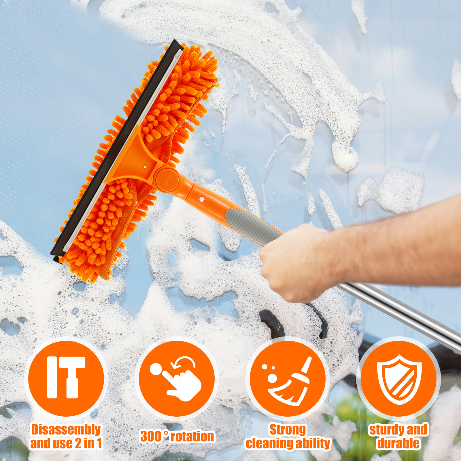 Rotatable Window Mop, Extendable Cleaning Tools Set, Household Squeegee Wiper, Dust Brush New