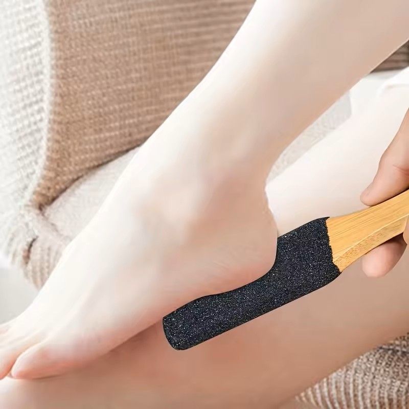 Bamboo Handle Foot File Natural Pumice Stone Pedicure Tool for Callus and Dead Skin Removal