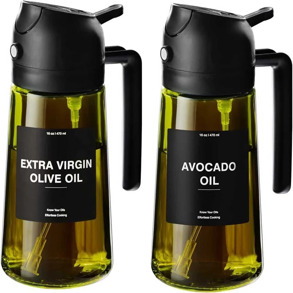 470ml Professional 2-in-1 Oil Sprayer & Dispenser – Thick Glass Olive Oil Bottle with Stickers
