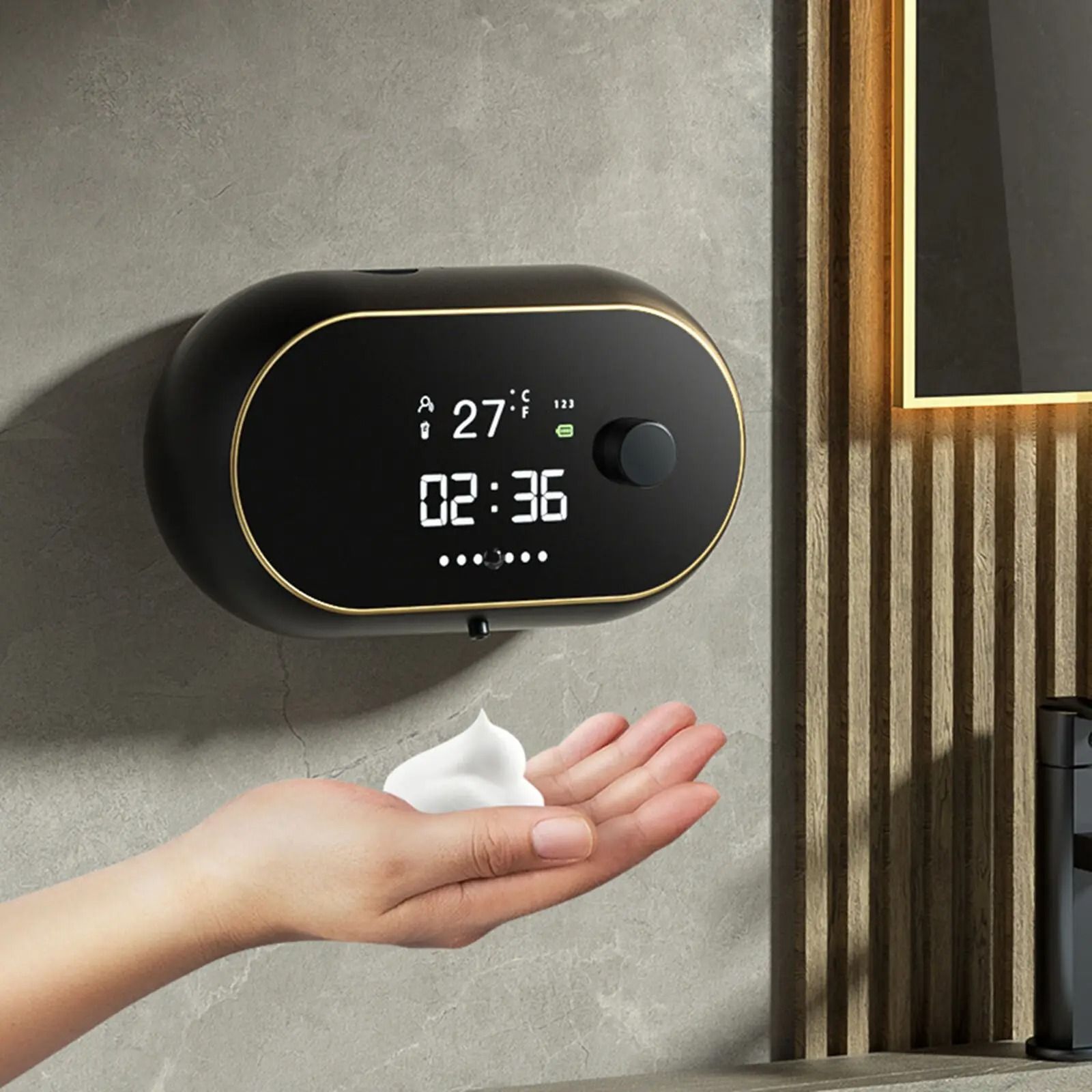 Automatic Soap Dispenser USB Charging Infrared Sensor with LED Temperature Display Wall Mount Foam Machine