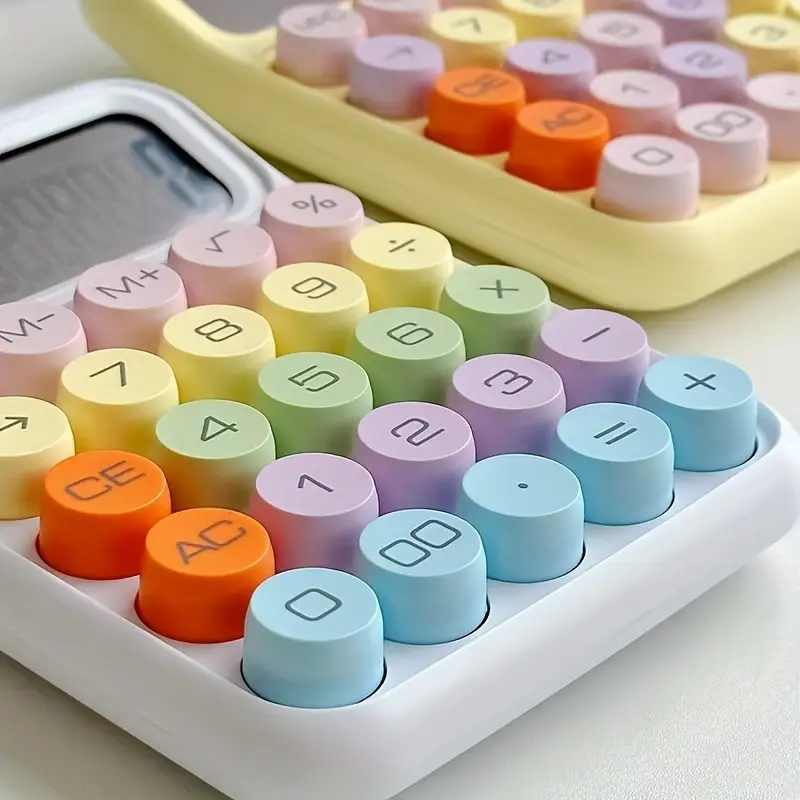 Cute Candy Color Mechanical Calculator Retro-Inspired, Large Display, Portable, Perfect for Students & Offices
