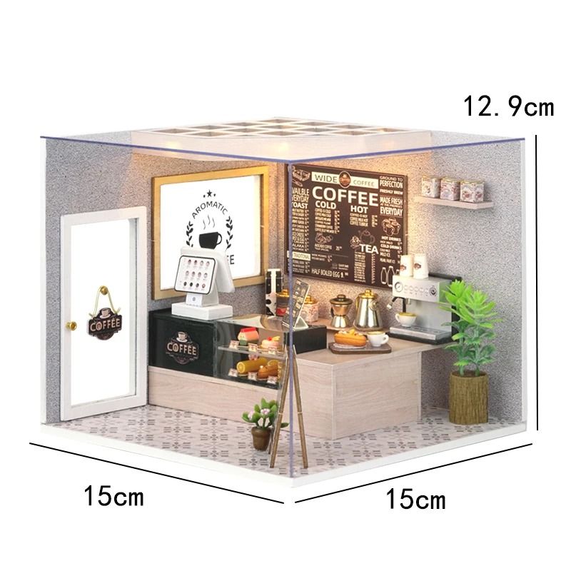 DIY Wooden Mini Dollhouse with Furniture and LED Lights