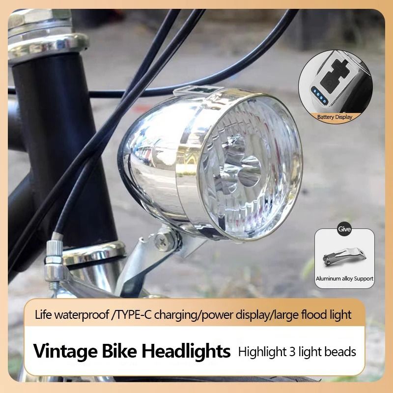 Retro Style USB Rechargeable Bicycle Front Light with Three LED