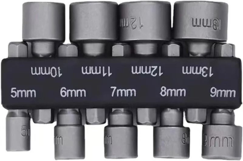 Nine Piece Hex Socket Set 5mm to 13mm Nut Driver Bits Kit