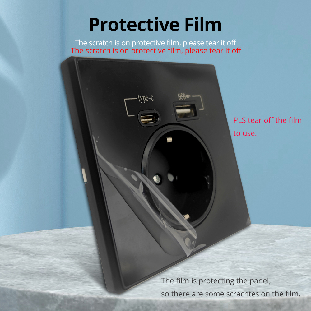Acrylic Glass USB Wall Socket with Type C and Dual Charging Ports Standard Power Outlet