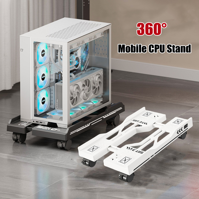 Adjustable CPU Stand with Rolling Caster Wheels, Mobile Tower Holder for PC Desktop