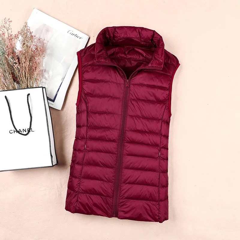White Duck Down Jacket Women Vest Lightweight Puffer Sleeveless Winter Waistcoat Female Warm Outwear