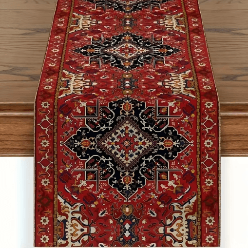 Bohemian Red Persian Table Runner – Vintage Stripe Wedding & Home Decor Accent
