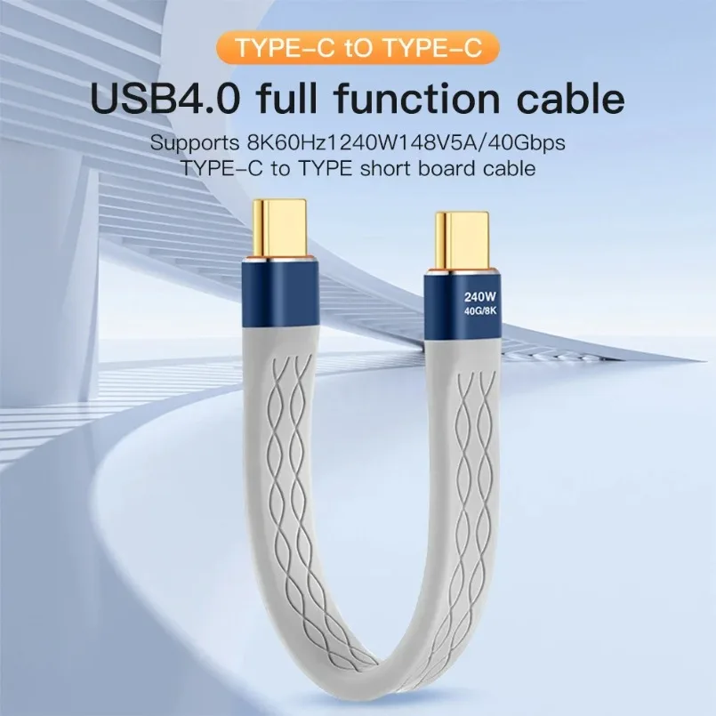 Fast Charging USB C Cable, Short Type C Cord, 8K 40Gbps Data Transfer, Flat Slim FPC, Data Charge Extension Cable