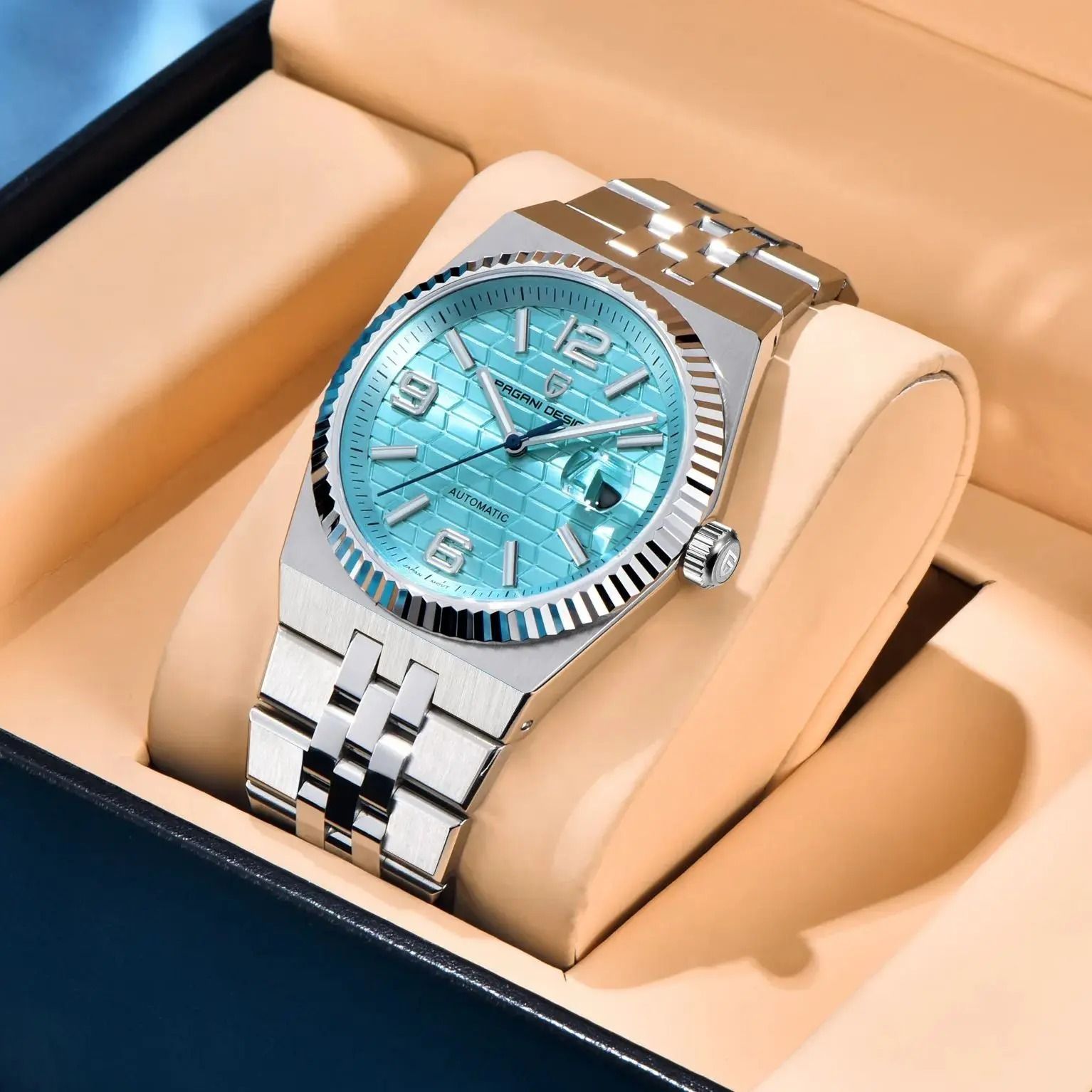 3D Rhombus Dial Automatic Watch – High-Precision Mechanical Stainless Steel Timepiece