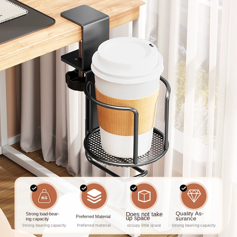 Desk Cup Holder with Headphone Hanger, Anti-Spill Rotation Stand Hook for Coffee Cups