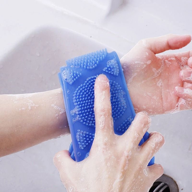 FlexClean Silicone Back Scrubber Shower Belt with Exfoliating Massage Brush