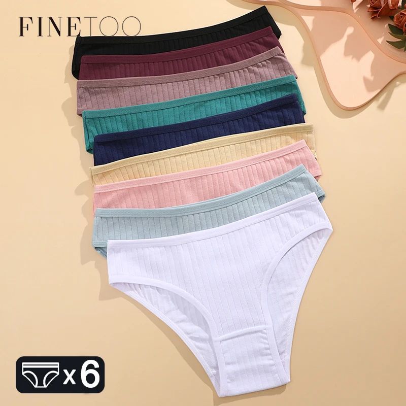 FineToo Women's Cotton Panty Set – Soft Stretch Striped & Solid Comfortable Briefs, 6pcs