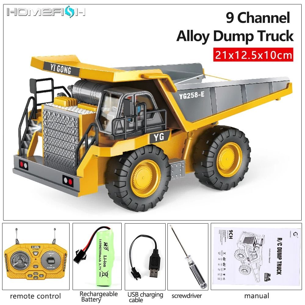 Remote Control Construction Vehicle Toy with 2.4GHz Control, Lights, Sound, and Rechargeable Battery