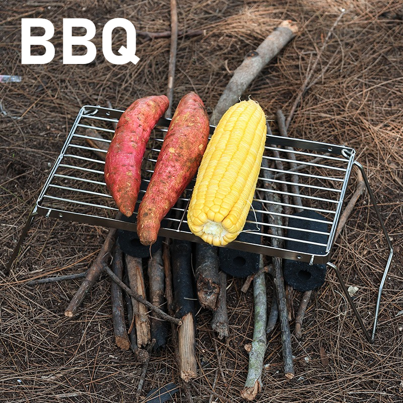 Portable Outdoor Stainless Steel Alcohol Furnace Bracket Folding BBQ Camping Net Grid
