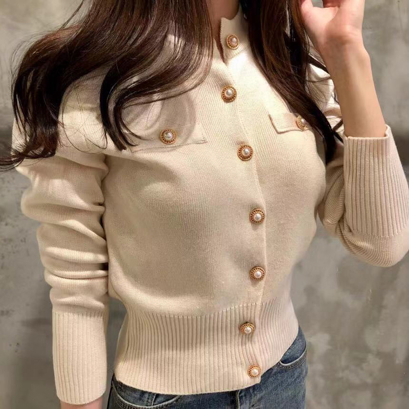 Fashion Women Cardigans Sweater for Autumn, Knitted Coat Short Casual Single Breasted Korean Slim Chic Ladies Tops
