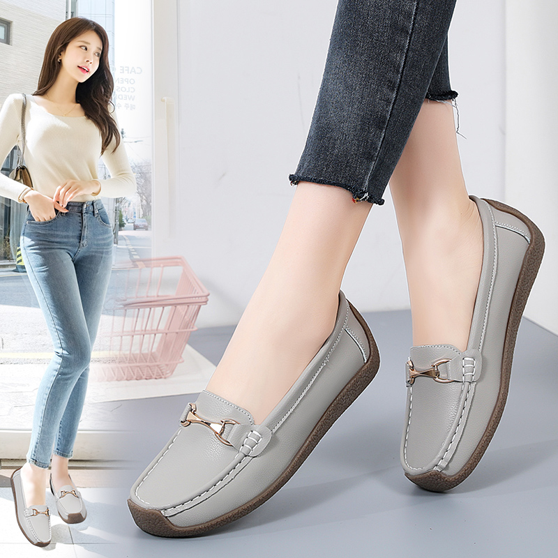 Designer Vulcanize Women Shoes Flats, Leather Moccasins Sneakers Slip-on Loafers Female Boat Shoes Casual Comfort