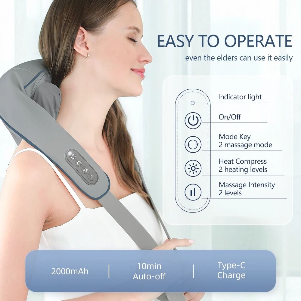 Wireless Neck and Shoulder Massager with Heat and Kneading