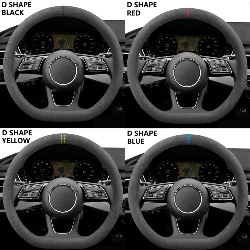 LuxeGrip Cowhide Suede Steering Wheel Cover – Universal 37–38cm Anti-Slip Wrap