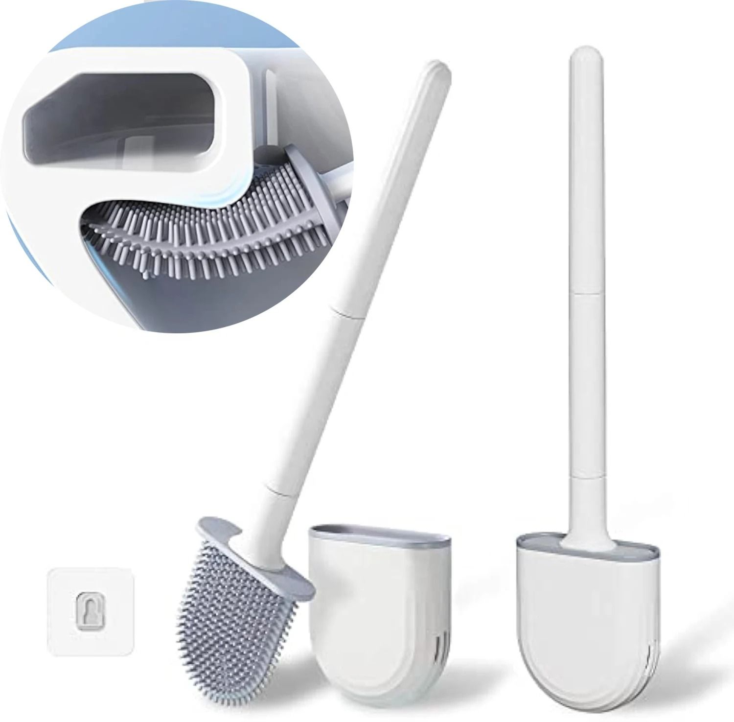 Wall Mounted Silicone Toilet Brush with Soft Bristles and Compact Holder