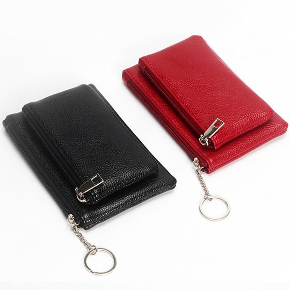 PU Leather Slim Wallet, Fashion Solid Color Zipper Coin Purse, Credit Card Holder, Lychee Pattern Clutch For Women