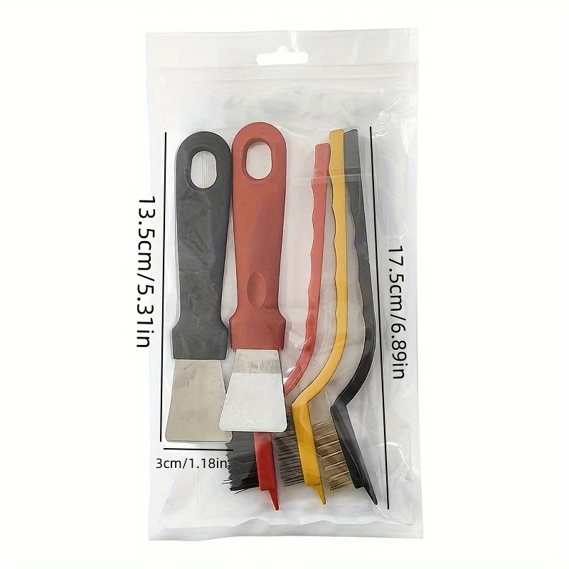 5-Piece Kitchen Cleaning Brush & Scraper Set – Heavy-Duty Oil and Dirt Removal